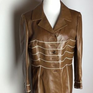 100% Leather Retro Long Coat Made in Spain Size 12